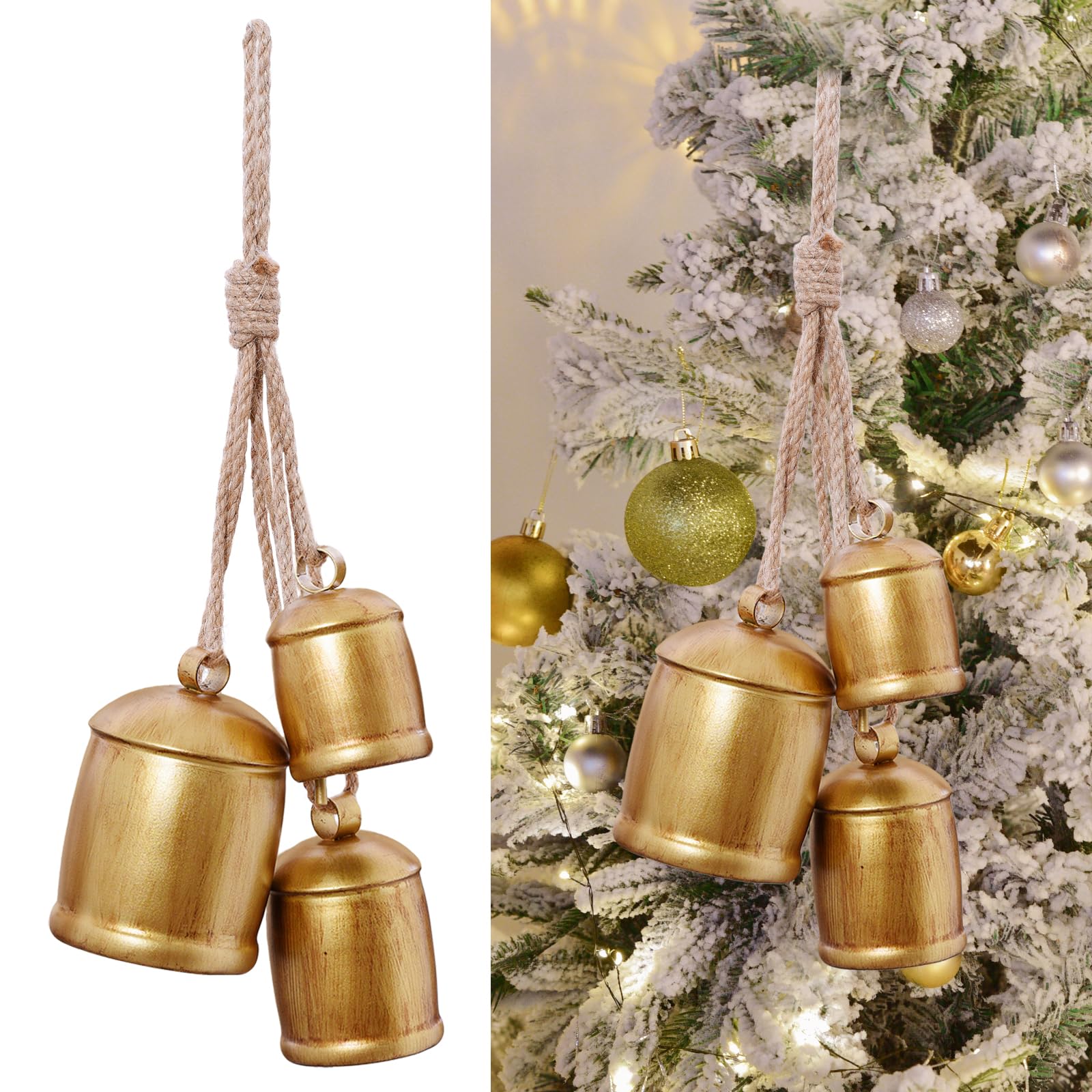 Christmas Bells,Vuskly Gold Bells Metal Vintage Bells with Jute